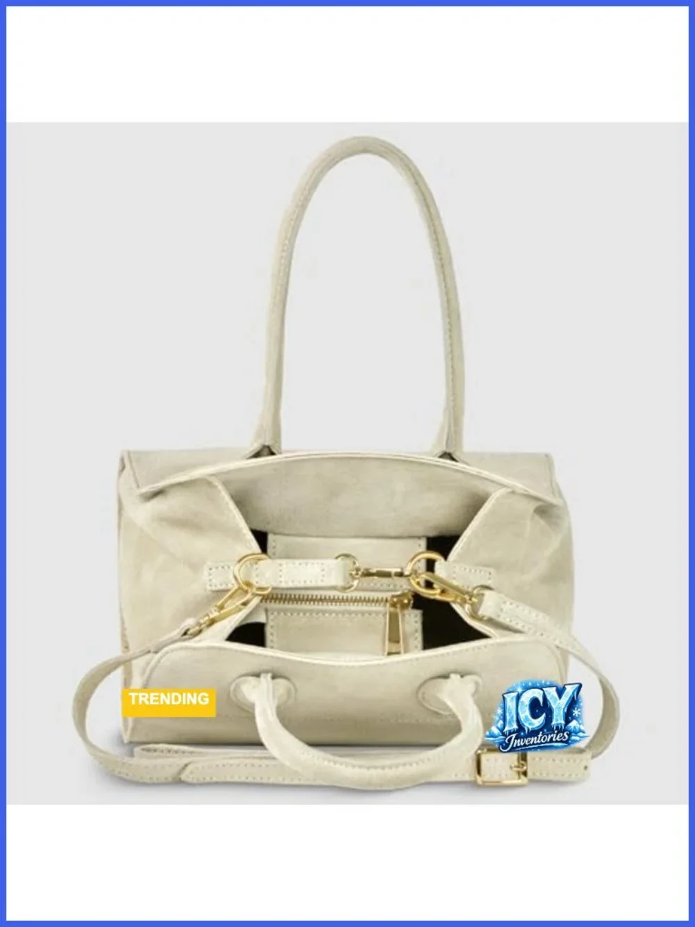 Genuine Suede Structured Satchel Handbag with Adjustable Strap